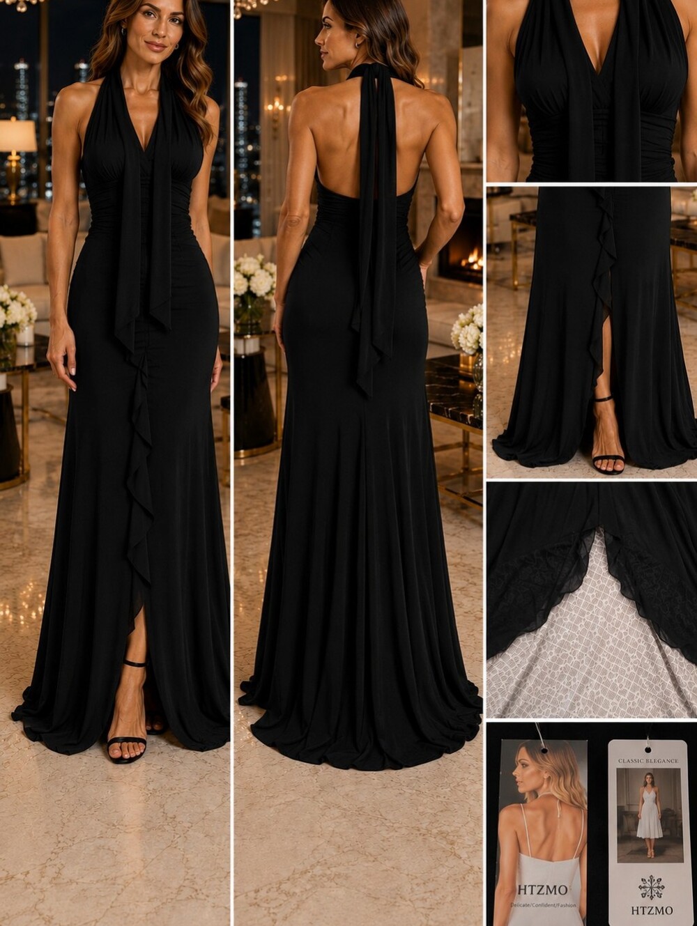 New With Tags – HTZMO Black Halter Maxi Dress – Size Small